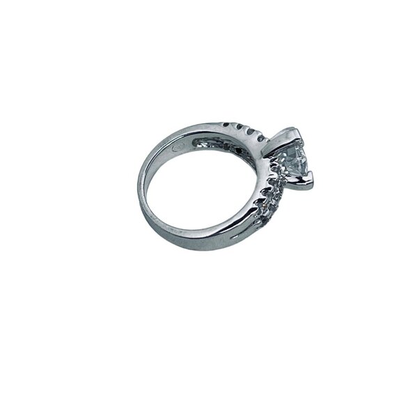 Silver Tone And Clear Rhinestone Engagement Ring Signed GR Thiland (R371) - Picture 6 of 6